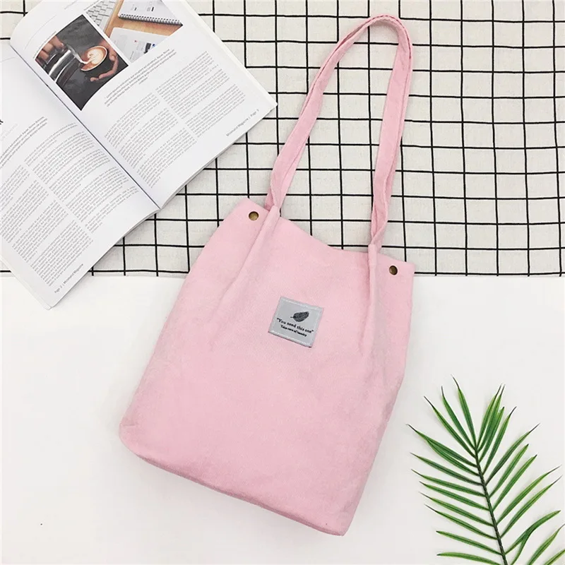 pink Litthing, Женские однотонные вельветовые сумки на плечо, сумка для покупок, большая посылка, сумки через плечо, кошельки, Повседневная сумка для женщин, сумка для книг - Color: pink