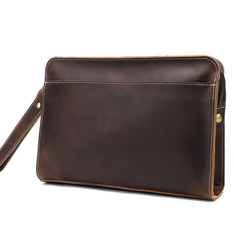 Men's Genuine Leather Clutch Bag Business Luxury Vintage Cowhide Handbag Man Wallets Hand Bags with Zipper Mens New Fashion 2020