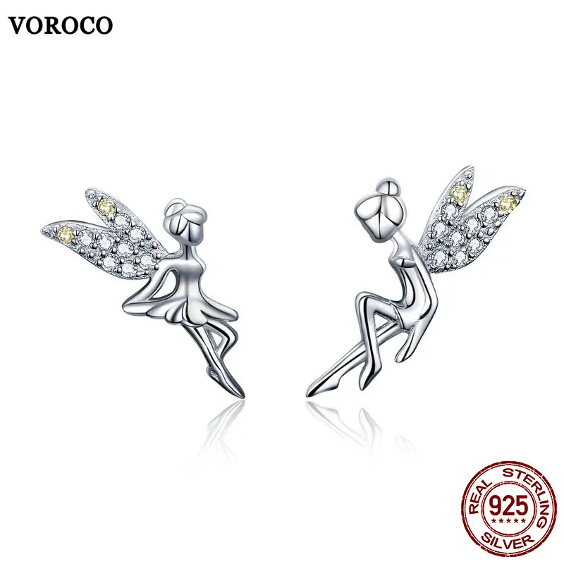 

VOROCO 100% Real 925 Sterling Silver Stud Earrings Fairy Exquisite Small Earrings For Women Wedding Silver 925 Jewelry BNE046