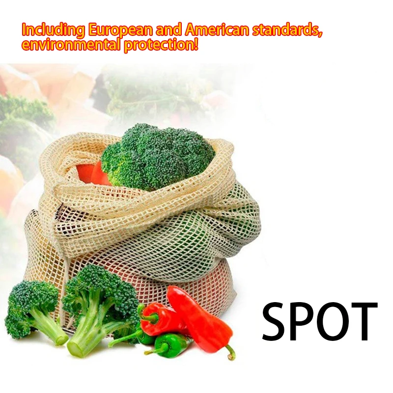 

Cotton Mesh Bag Popular Cotton Fruit And Vegetable With Drawstring Reusable Home 1PC Kitchen Storage Mesh Bags Machine Washable