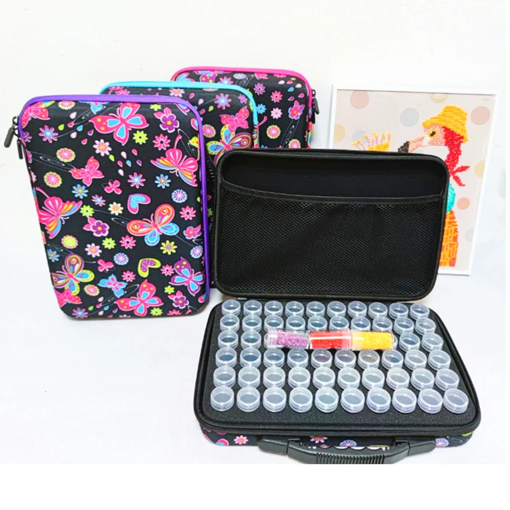 Boîte De Rangement Pour Peinture Diamant - 30 Pots Avec Étiquettes + Compartiment Accessoires - Rose