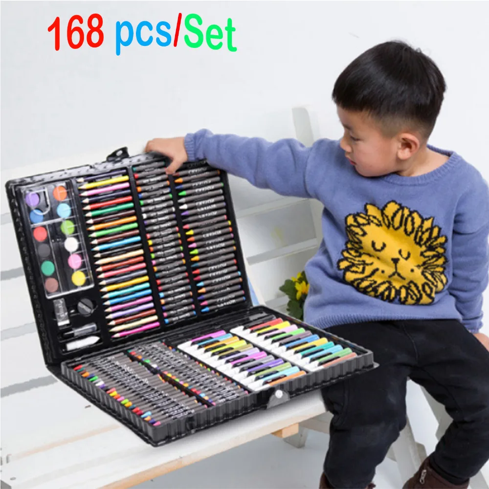 168PCS/Set Art Set Oil Pastel Crayon Colored Pencils Marker Pens Watercolor Paint Painting Drawing Kit Christmas Gift for Kids