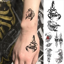Scorpion Temporary Tattoo Sticker Skull Head Small Mini Rose Snake Mechanical Tatoo Hand Wrist Face Men Women Glitter Tatto Kids