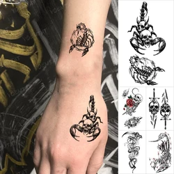 Scorpion Temporary Tattoo Sticker Skull Head Small Mini Rose Snake Mechanical Tatoo Hand Wrist Face Men Women Glitter Tatto Kids