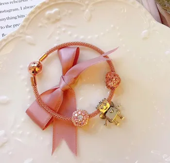 

High Quality 1:1 100% 925 Silver sterling pink robot gold freight bracelet free