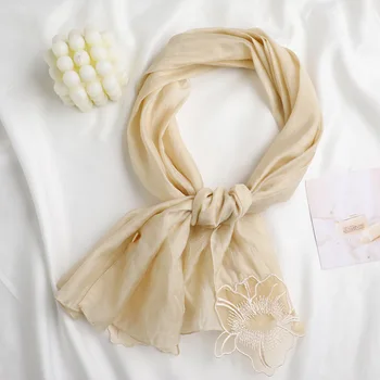 

Hot 2020 Embroidery Solid Women Scarf Summer Silk Scarves Shawls Wraps Soft Pashimina Female Echarpe Beach Stole Bandana Hijab