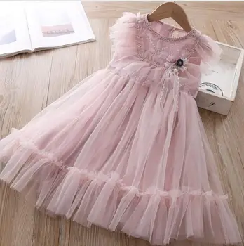 

2020 summer girls flower lace tulle princess dress baby girls party sundress kids clothing wholeasale