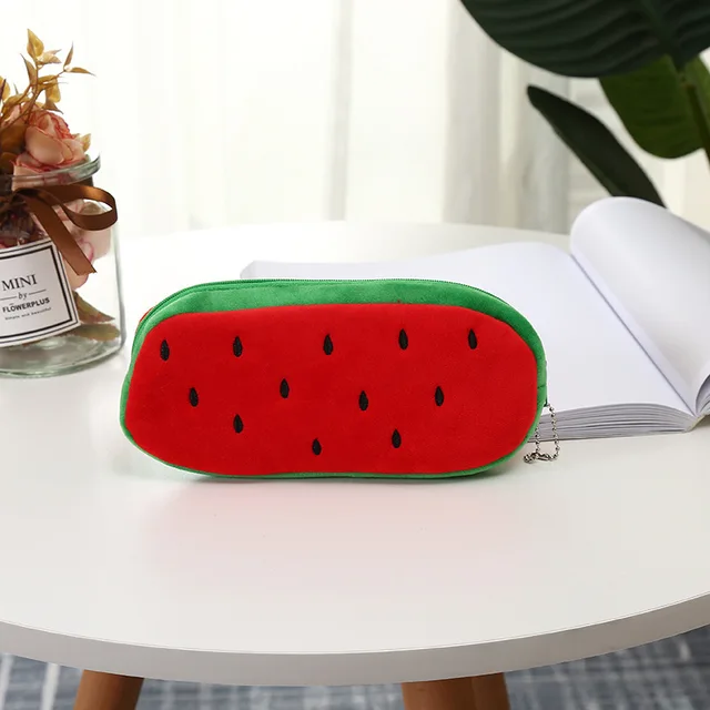 FUDEAM Soft Plush Cartoon Women Long Coin Purse Cute Zipper Girl School Stationery Pencil Case Usb Cable Storage Bag Key Wallet Watermelon