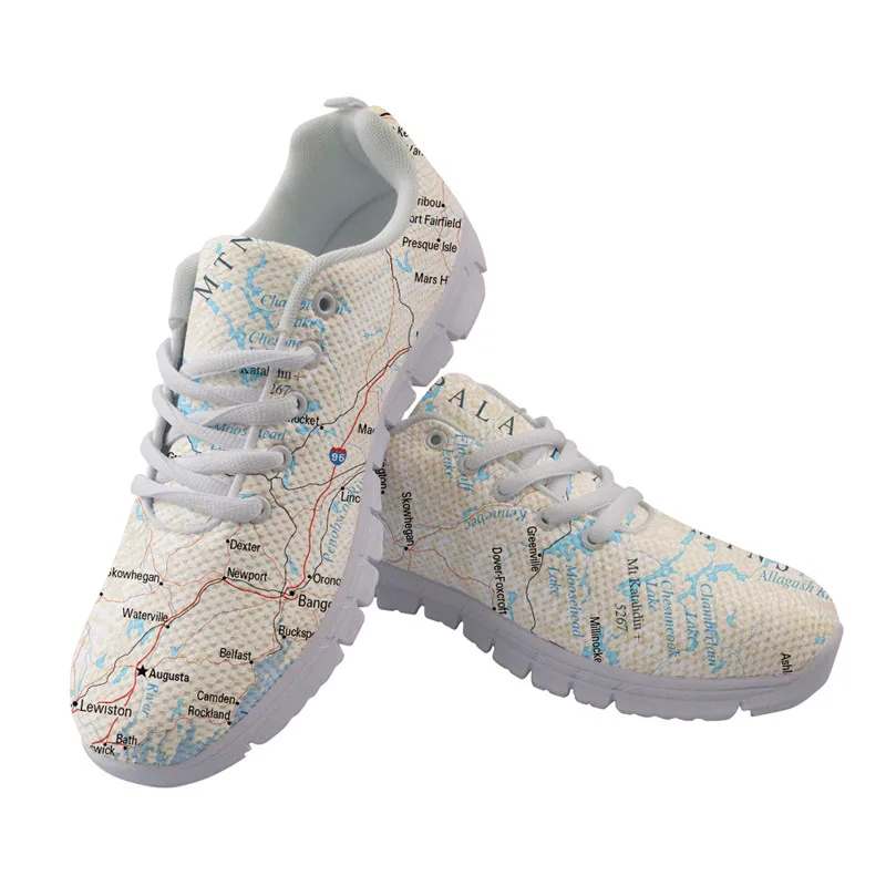 Fashion Map Pattern Women Casual White Sneakers Girls Platform Sneakers for Female Comfortable Mesh Flats Shoes Zapatos Mujer