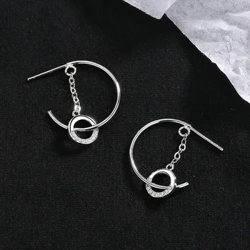 

925 Sterling Silver Crystal Round Stud Earrings For Women Girl Pendientes Mujer Engagement Jewelry Brincos eh408