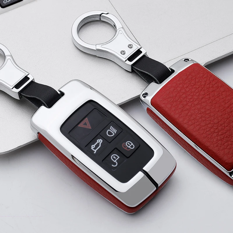 

High Quality Car Leather & Metal Key Case Holder Keychain For Land Rover Range Rover Discovery 5 Sport 2018 2019