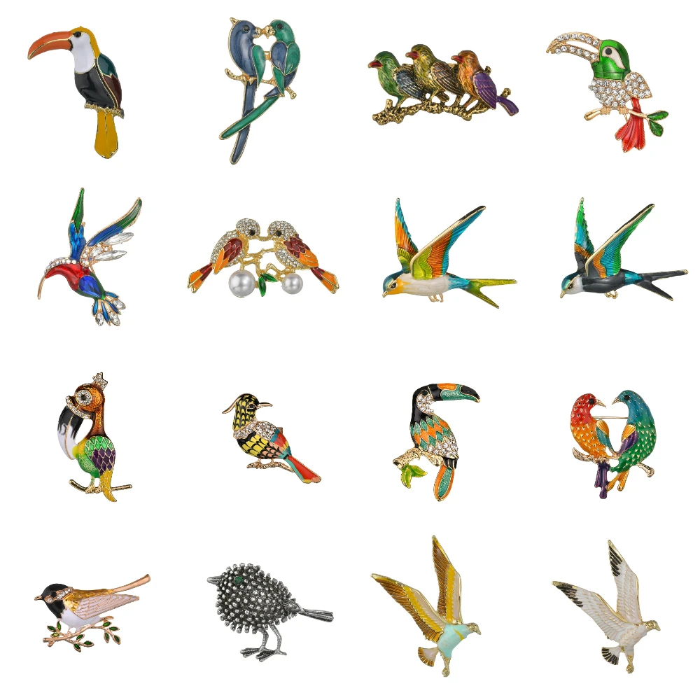 

Terreau Kathy Handmade Cute Birds Parrot Pin Brooches For Women Enamel Pin Crystal Animal Owl Brooch Pin New Year Jewelry Gifts