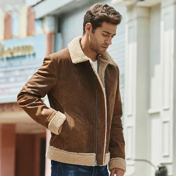 

Vintage Casual American Style Genuine Leather Jacket Men Luxury Winter Pigskin Warm Short Coat Male Streetwear Zip Biker Jacket