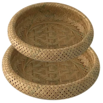 

Storage Basket Fruit Plate Bamboo Handmade Storage Basket Kitchen Food Picnic Bread Home Decoration Storage 2 Sets (L, S)