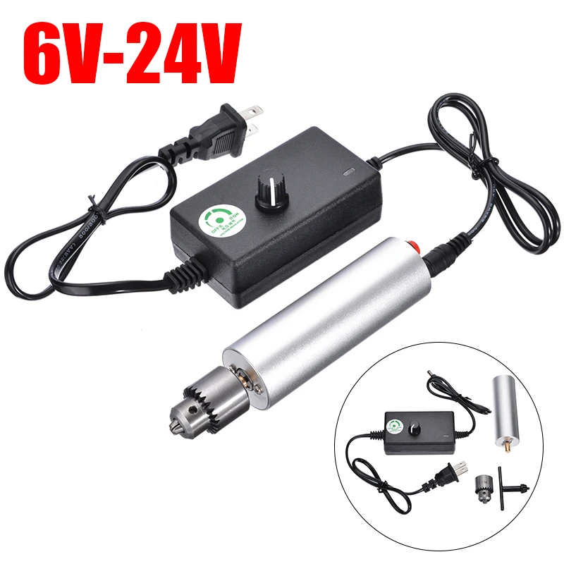 

New 6V-24V Mini Electric Hand Drill DIY 385 DC Motor + JT0 precision Drill Chuck with 24V Power Supply For Woodworking