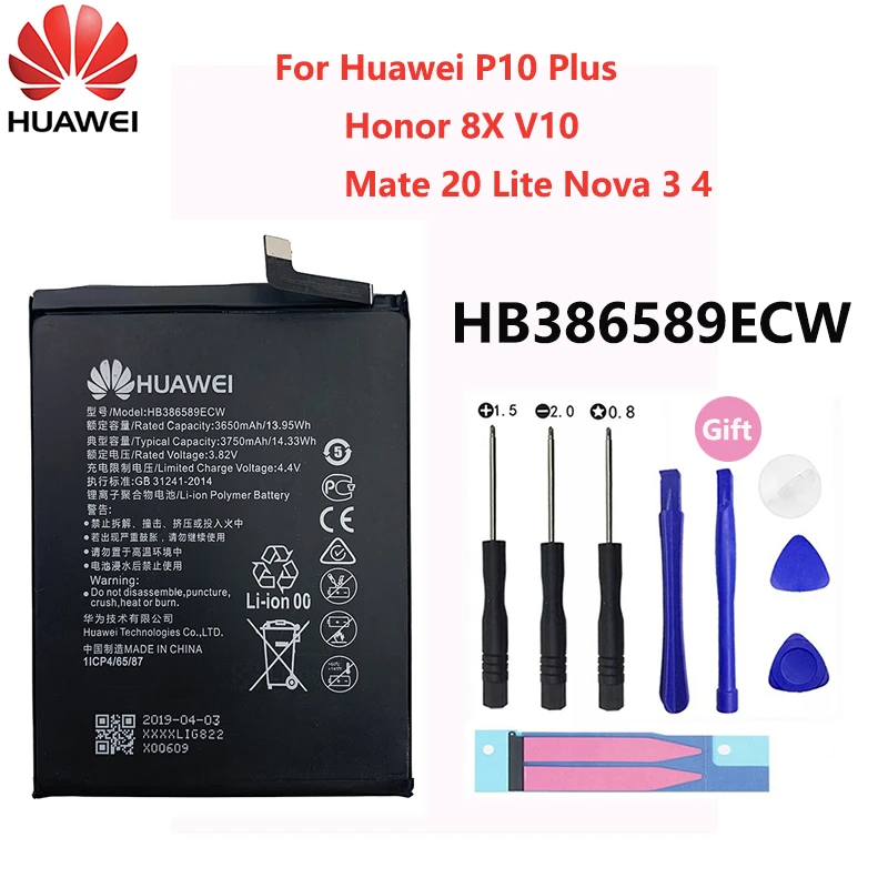 Hua Wei Original Hb386589ecw 3650mah For Huawei P10 Plus P10plus Honor 8x View 10 V10 Mate 20 Lite Nova 3 4 Phone Battery Mobile Phone Batteries Aliexpress