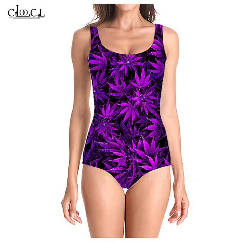 New Fashion Swimming Suit Plant Leaves Bathing Suit Women Plus Size Sleeveless Sexy Swimsuit 3D Printed Beach One Piece Swimwear (2)