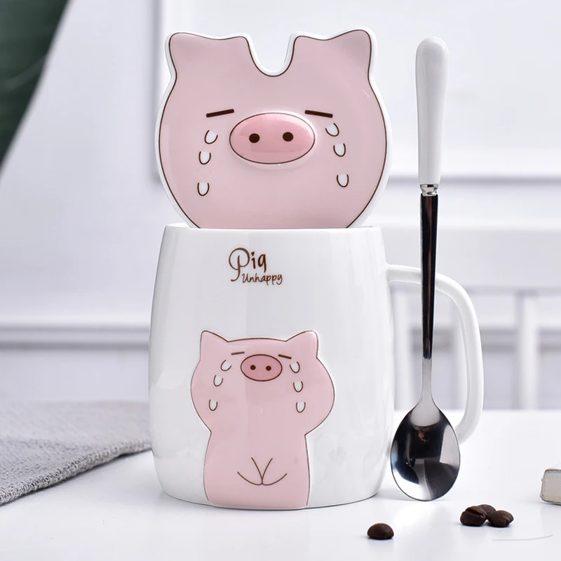 

Creative cute piggy ceramic Mug cartoon cup with lid spoon coffee tea mug ceramic mugs and cup students Drinkware best gift