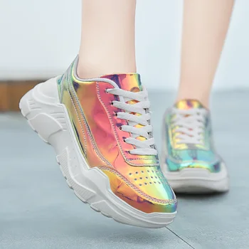 

Women Laser Thick Sole Dad Shoes Fashion Multi Color Breathable Woman Chunky Sneakers Comfortable Ladies Platform Shoes