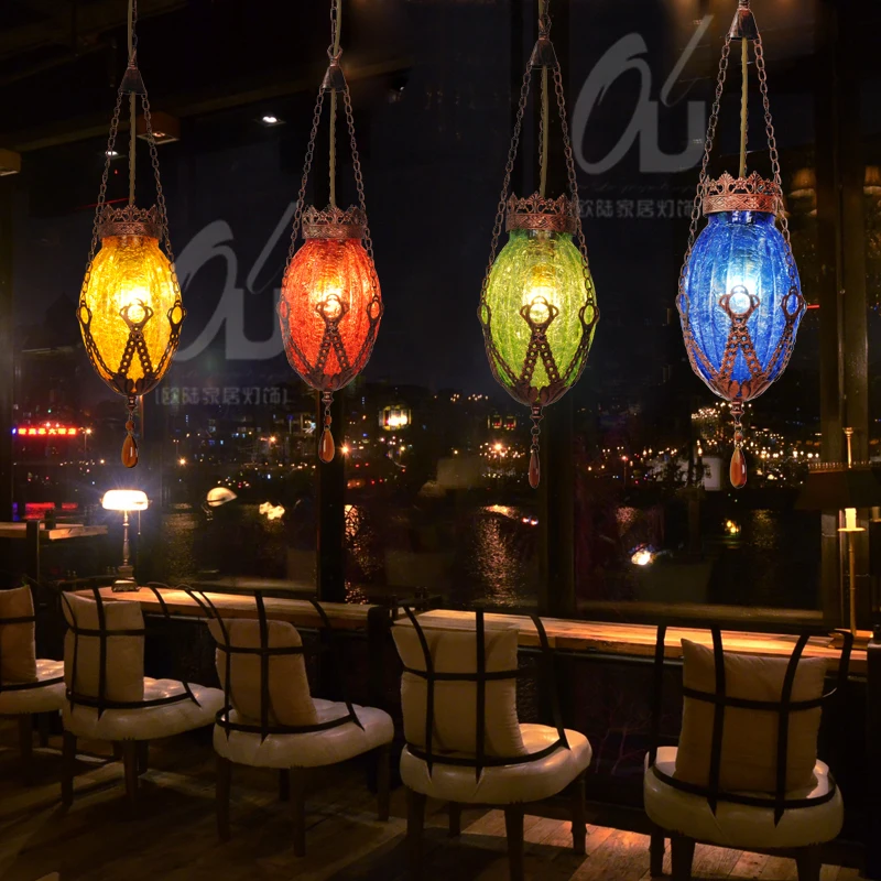 

Turkish Bohemia Moroccan Mediterranean Stained Glass Pendant Light Restaurant Bedroom Retro Hanging Light Lamp luminaria