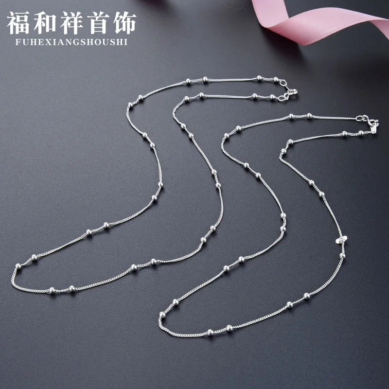 

Accessories S925 Sterling Silver Necklace Women's Choker 30 Car Sideways Bag 2.5 Double Bead South Korea Accessories