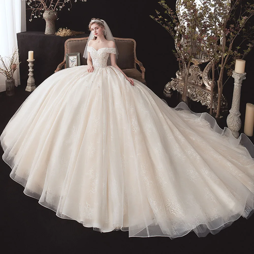 Flowers Beading Sequins Lace Ball Gown Wedding Dresses