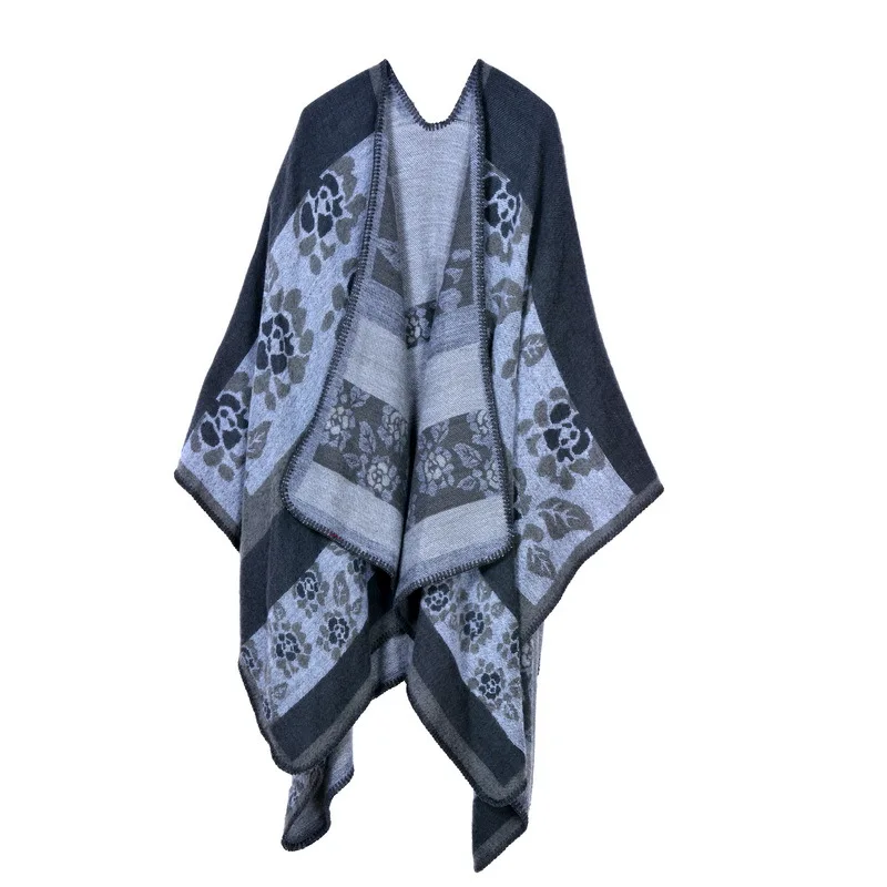 Женская зимняя Двусторонняя Большая накидка, клетчатый свитер-пончо, шаль и шали-кардиганы, плотный теплый шарф из пашмины - Цвет: 16