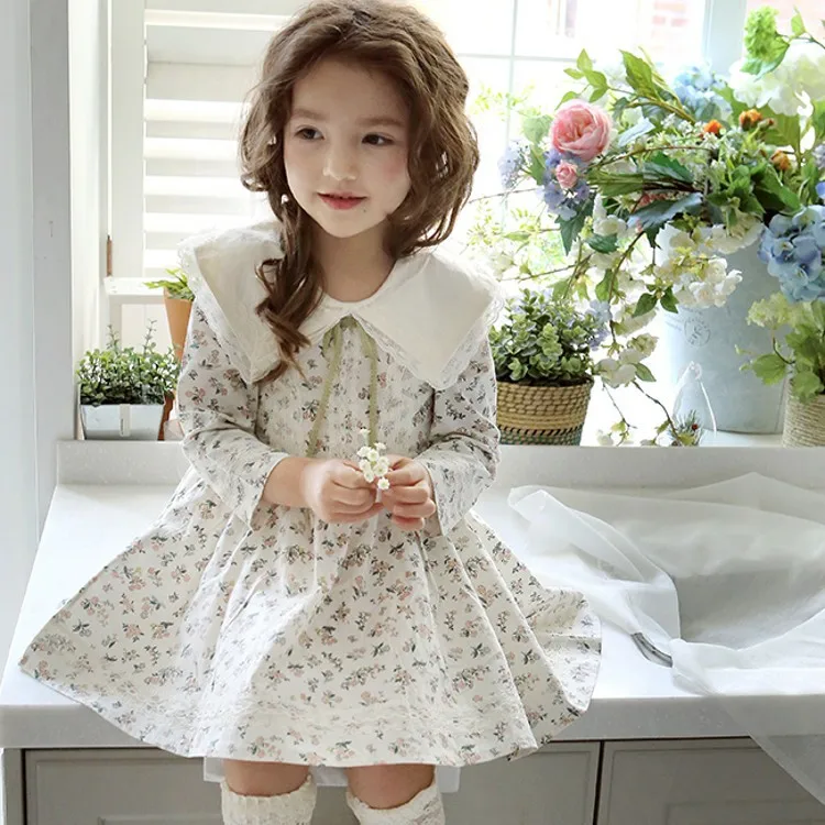 

2019 autumn supply autumn flower Lapel rural girl's dress kids dresses for girls