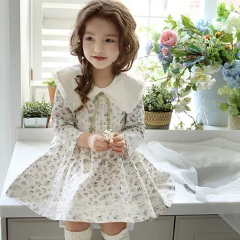 

2019 autumn supply autumn flower Lapel rural girl's dress kids dresses for girls