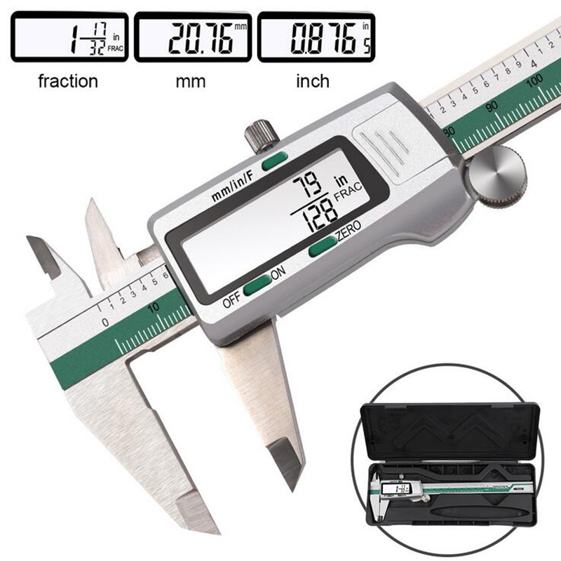Stainless Steel Digital Display Caliper 150mm Fraction/MM/Inch High Precision Stainless Steel LCD Vernier Caliper Measuring Tool
