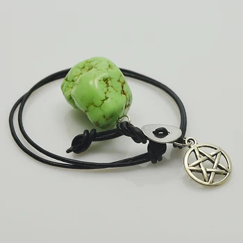 

Unique Pearls jewellery Store Gem-stone Bracelet Double Rows Black Leather Huge Turquoise Beads Silvers Star Fine Jewelry