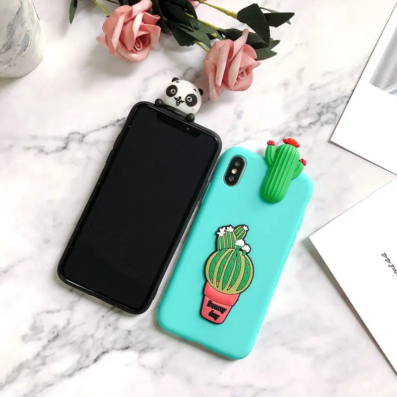 Для Coque iPhone X iPhone 5 5S se чехол 3D панда кактус силиконовый чехол для Funda iPhone 6 6S 7 8 Plus XR XS Max чехол etui