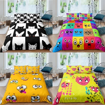 

Homesky Cartoon Face Expression 3D Bedding Set Queen Duvet Cover with Pillowcase Bed Cover Qulit Cover 2/3pcs Christmas