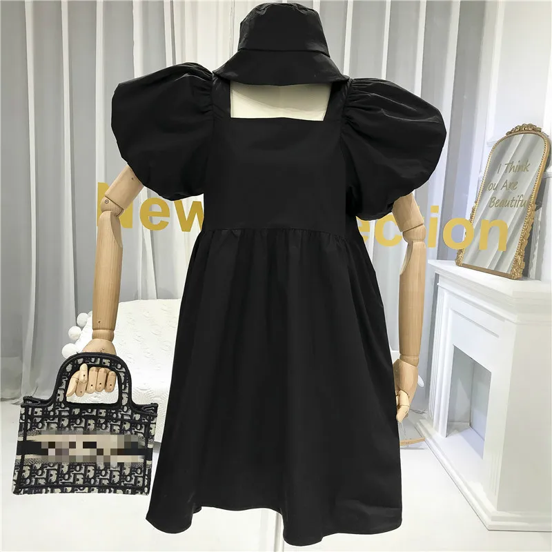 Neploe Dress Women French Square Collar Puff Sleeve Ladies Vestidos Summer 2020 Elegant Slim Waist Female Dresses with Hat 1D782
