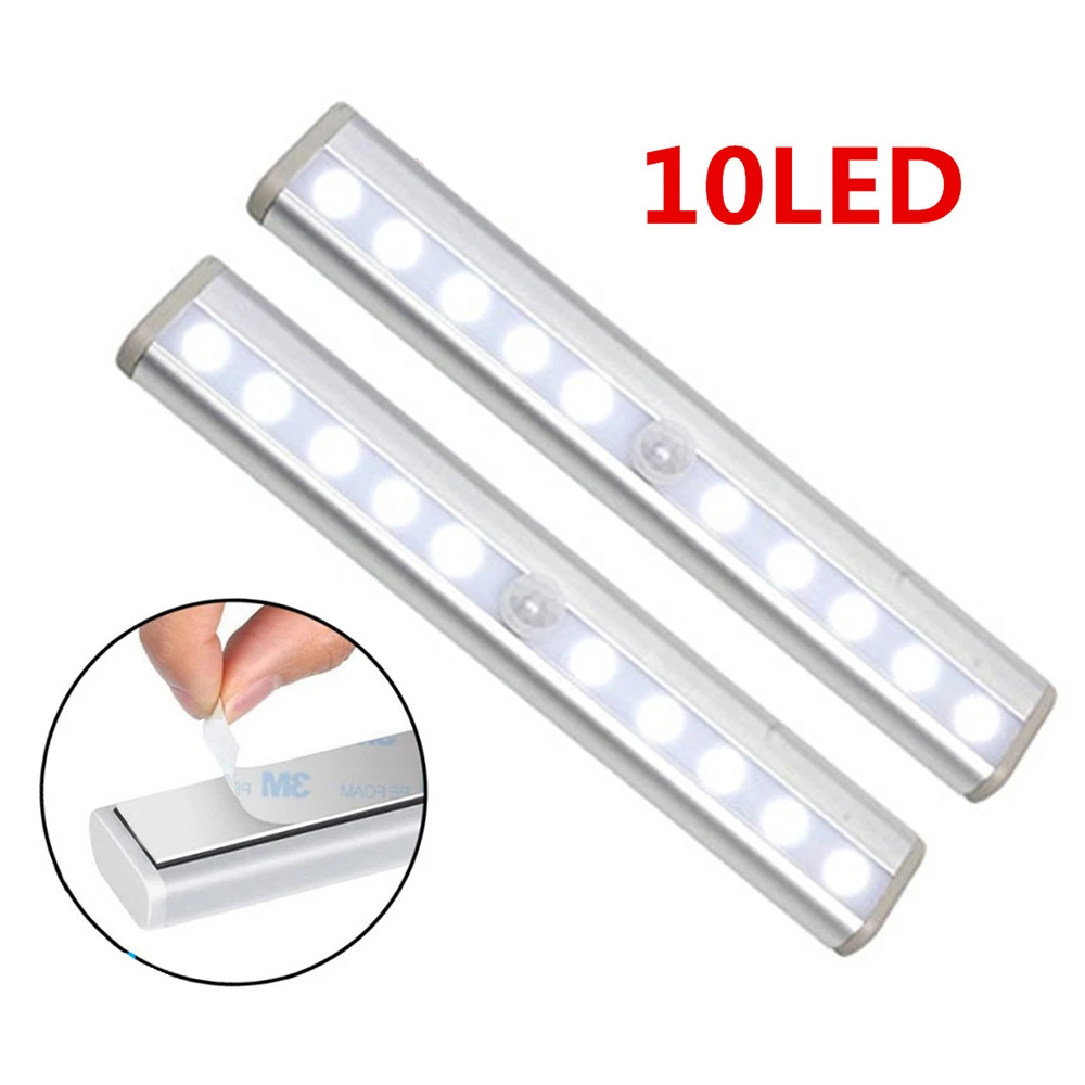Luz LED con Sensor de movimiento, con batería de 5V, perfil de aluminio, 10 para Bar/Cocina/armario/cajón/armario|Barras luminarias LED| -