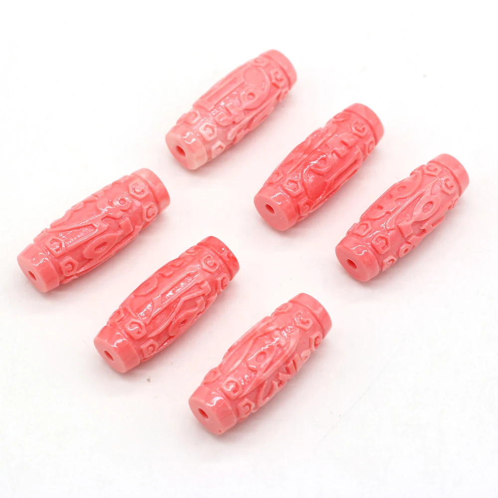 

Natural Coral beads long cylindrical Carving Through hole Loose Spacer Beads for Jewelry Making DIY Bracelet Necklace Accessorie
