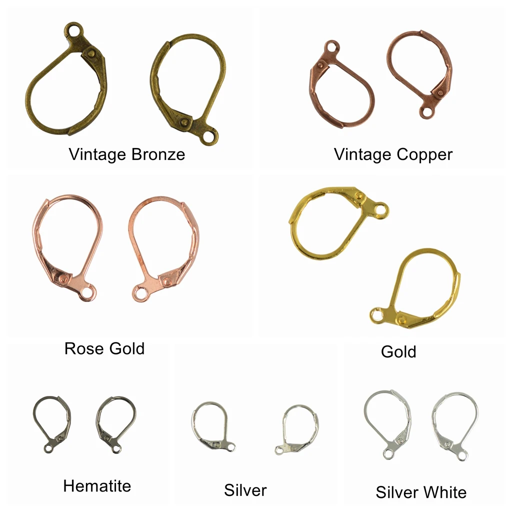 

250 Pcs Brass Lever Back Earring French Hook Ear Wire with Open Loop 13x12mm for Jewelry Making (5 Colors Mix)