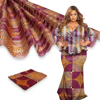 

Hot selling satin silk fabric 4+2 yards/lot colorfast Nigrian design African wax pattern satin silk fabric for clothing