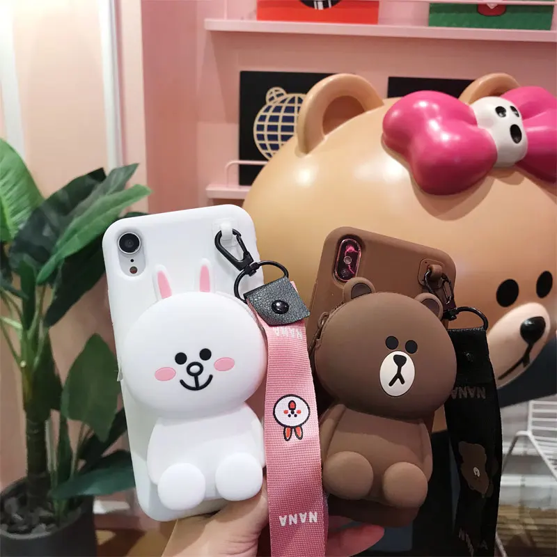 

Cartoon Silicone Little bear bunny Coin Purse Phone Case For iPhone 7 8 6 6s Plus wallet storage For iPhone X Xs 11 Pro Max XR