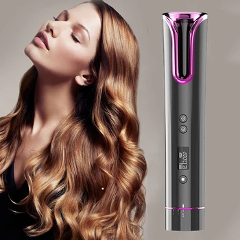 

Cordless Auto Hair Curler Automatic Curling Iron 4 Temperature & Timer Rechargeable Portable Curling Wand Magic Styling Tools