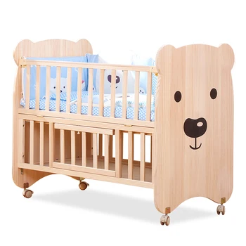 

Crib solid wood unpainted baby bb multifunctional newborn cradle child stitching bed