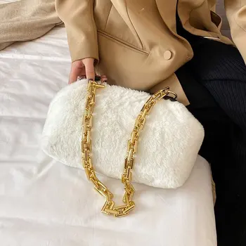 

Autumn And Winter Fashion Trend Soft Fur Handbags For Women 2020 Luxury Brand Solid Color Shoulder Bag Female Travel Hobos Bags