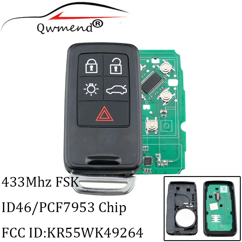 Умный дистанционный ключ QWMEND для Volvo XC60 S60 S60L V40 V60 433 МГц ID46/PCF7953 чип со встроенным