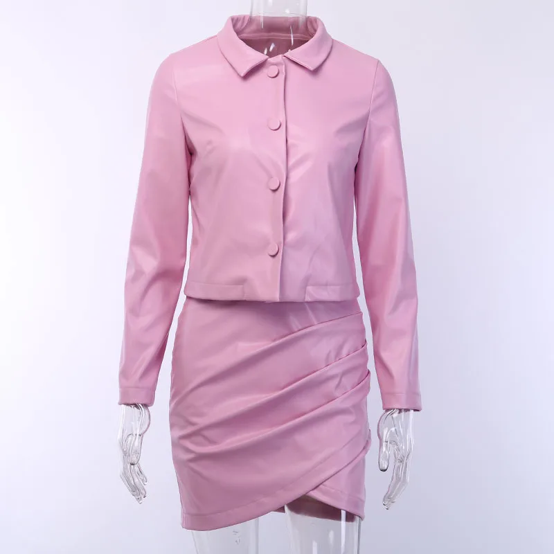 Осенний комплект из 2 предметов искусственной кожи женская одежда повседневная