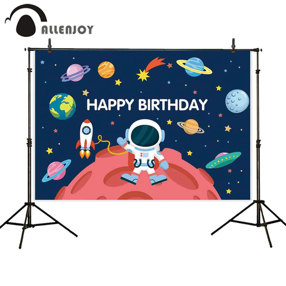 

Allenjoy Astronaut Birthday Background Outer Space Universe Planets Stars Rockets Party Backdrops Creative Photo Zone Wall Decor