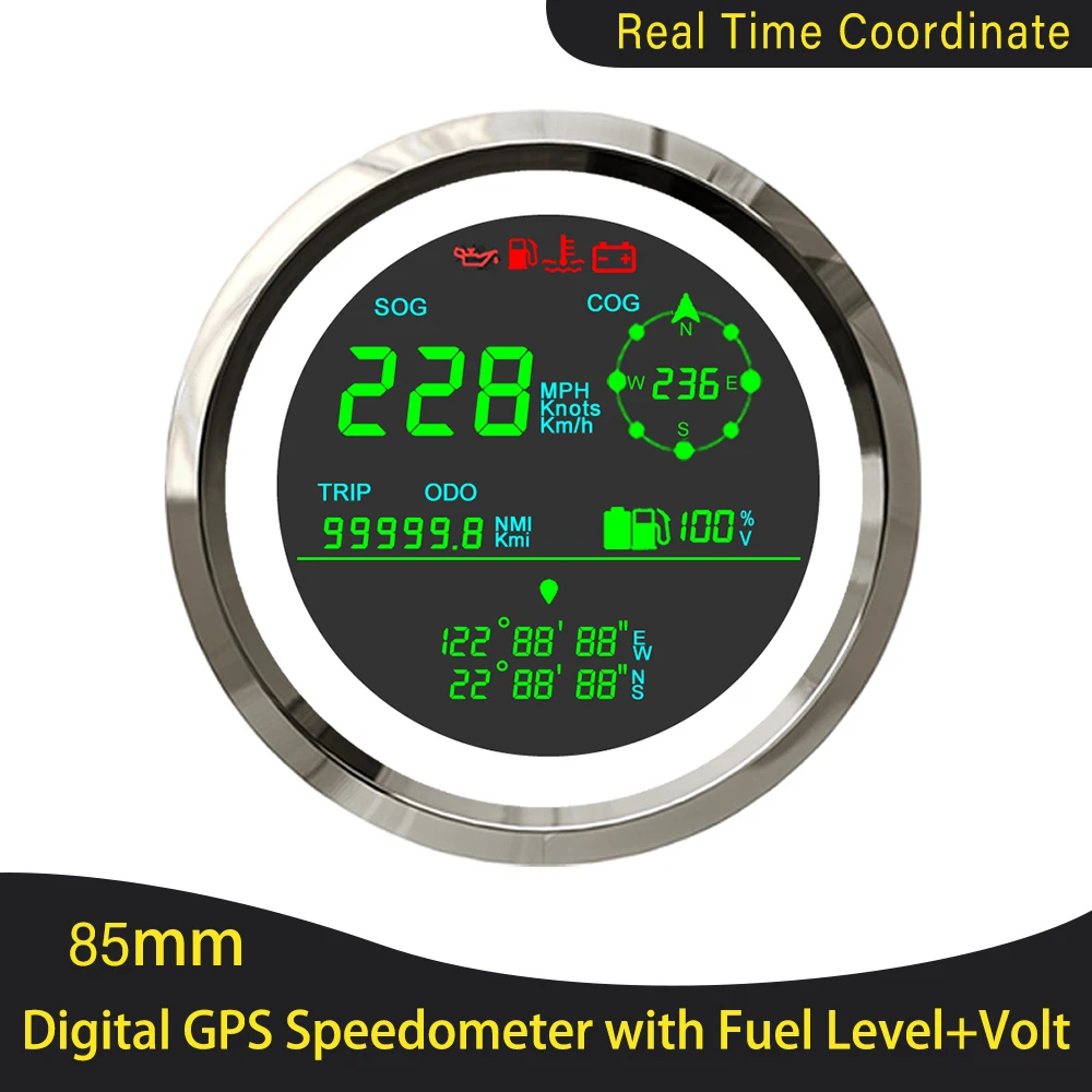 Digital 85mm Multi function GPS Speedometer 0 299km/h MPH Knots ODO