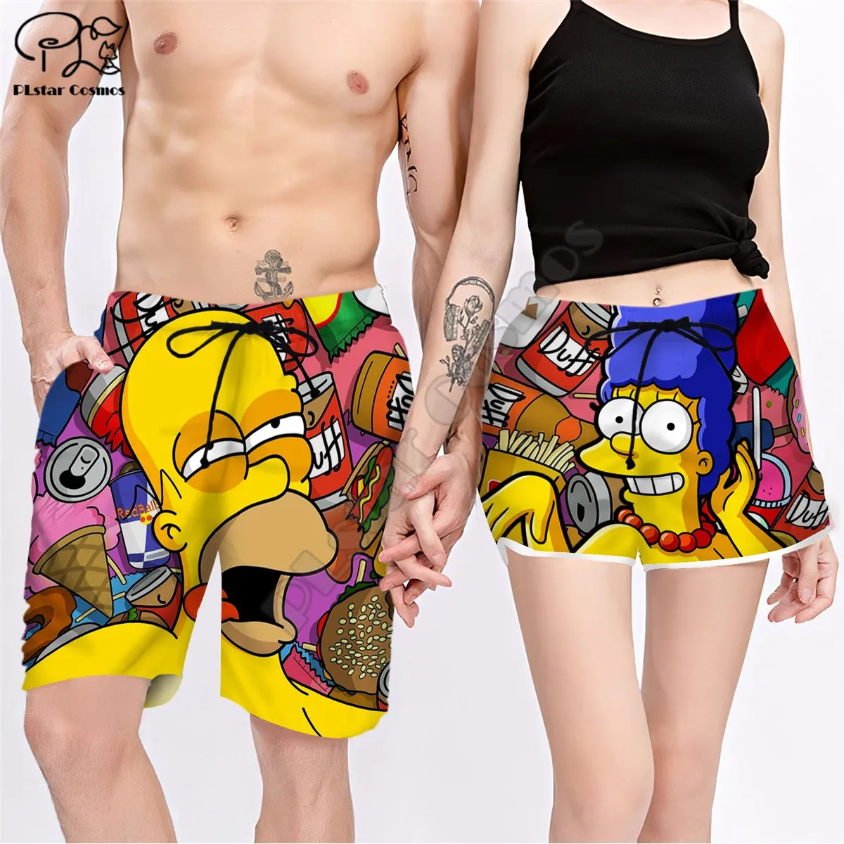 

Couple Matching SIMPSON FAMILY Printed 3d Shorts women for men Elastic Waist Shorts Summer Quick Dry Beach shorts