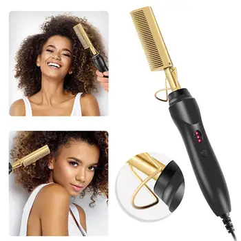 

450ºF High Heat Ceramic Electric Hot Comb Straightener Wet / Dry Use Straightening Heating Comb Iron Environmentally Gold Comb