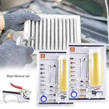 

Air Compressor Hose Tool Kit With 20 Piece Air Tool And Air Compressor Quick Connector Dual Tire Chuck Accessories Kit Air-blow