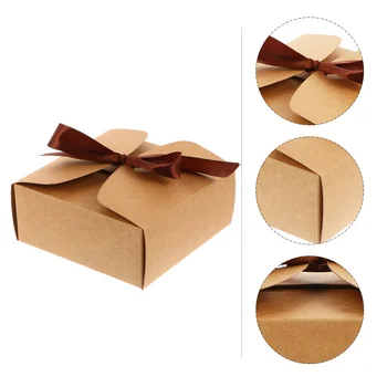 

20Pcs Square Egg-Yolk Puff Candy Boxes Kraft Paper Gift Packing Boxes (Ribbon)